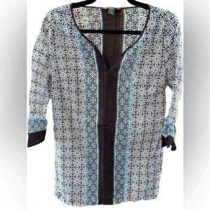 Tommy‎ Bahama 100% Cotton Brown 3/4 Sleeve V-Neck Coverup Dress Women’s SP EUC